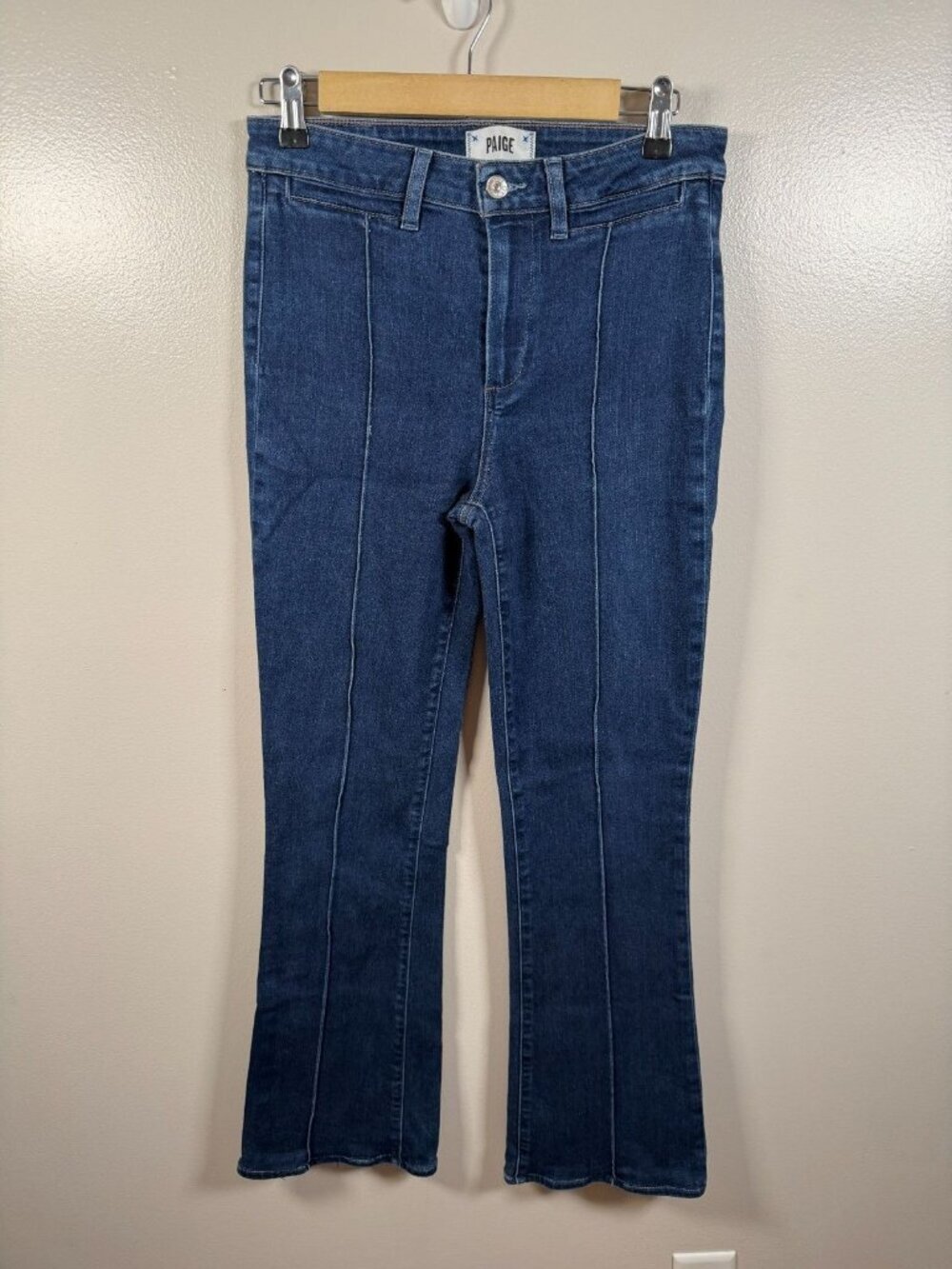 Paige High Rise Laurel Canyon Flare Jeans Size 28 Seam Detail Joan Wash